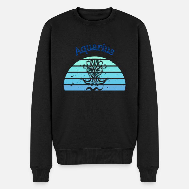 Retro-Logo astrologisches Zeichen "Wassermann" - Männer Premium Bio Pullover - Schwarz