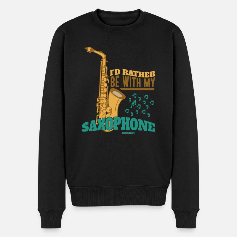 I'd Rather Be With My Saxophone - Männer Premium Bio Pullover - Schwarz