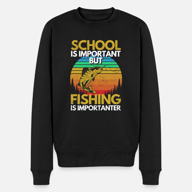 Schule ist wichtig, aber Angeln ist noch wichtiger - Männer Premium Bio Pullover - Schwarz