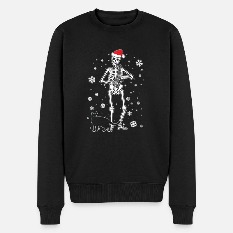 Skeleton Saxophone Cat - Männer Premium Bio Pullover - Schwarz