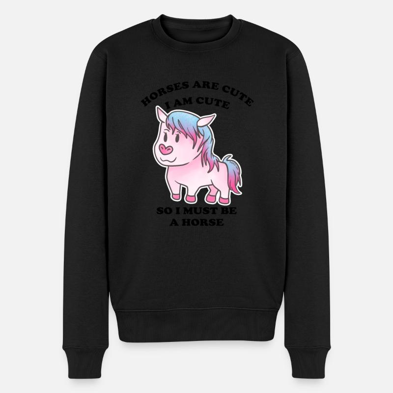 Pferde sind niedlich ich bin niedlich also bin ich - Männer Premium Bio Pullover - Schwarz