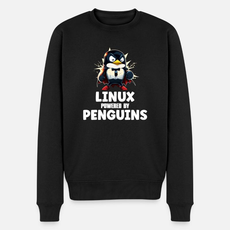 Linux Powered By Penguins - Männer Premium Bio Pullover - Schwarz