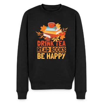 Boire du thé Lire des livres Être heureux - Pull Premium bio Homme - noir - Devant - Nico (187cm)