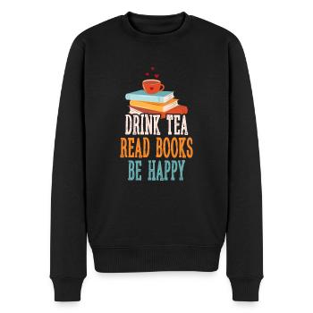 Boire du thé Lire des livres Être heureux - Pull Premium bio Homme - noir - Devant - Nico (187cm)
