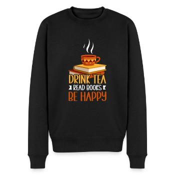 Boire du thé Lire des livres Être heureux - Pull Premium bio Homme - noir - Devant - Nico (187cm)