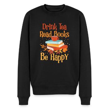 Boire du thé Lire des livres Être heureux - Pull Premium bio Homme - noir - Devant - Nico (187cm)