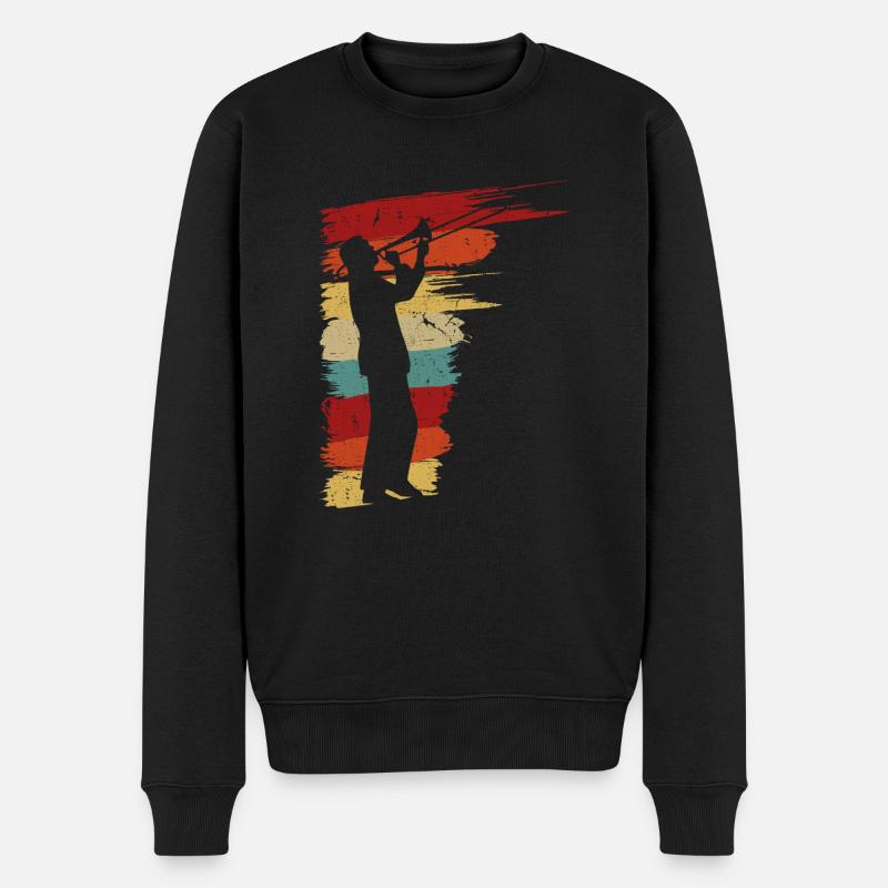 Retro Trombone Player Graphic Trombonist - Männer Premium Bio Pullover - Schwarz