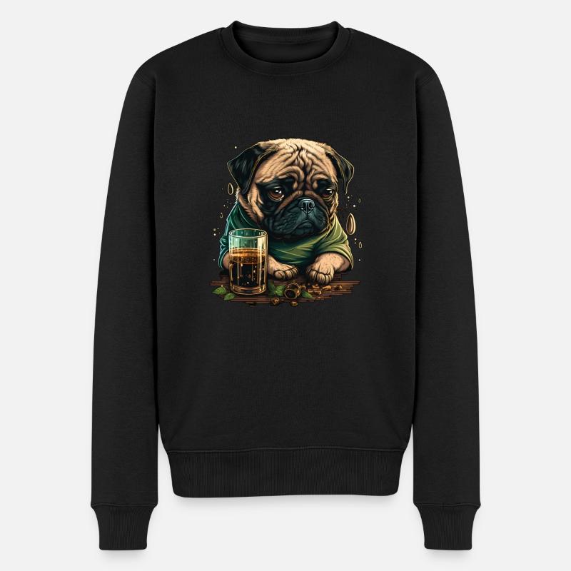 Grumpy Pug drinks whiskey - Men's Premium Organic Jumper - black