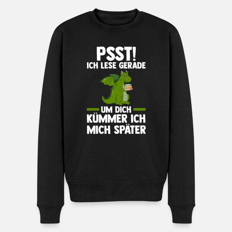 Drachen Bücher Buch Geschenk - Männer Premium Bio Pullover - Schwarz