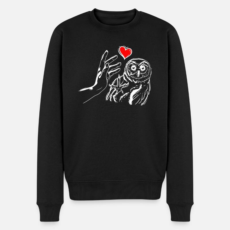 Eule Herz Händchen Halten mit Eule - Männer Premium Bio Pullover - Schwarz