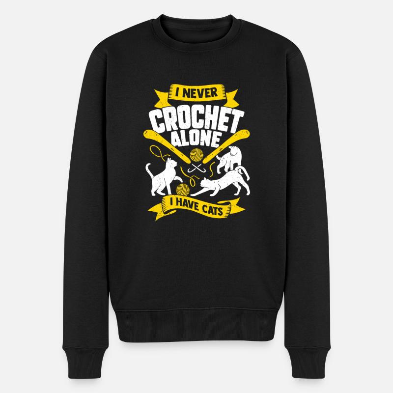 Je ne crochete jamais seul J’ai des chats - Pull Premium bio Homme - noir