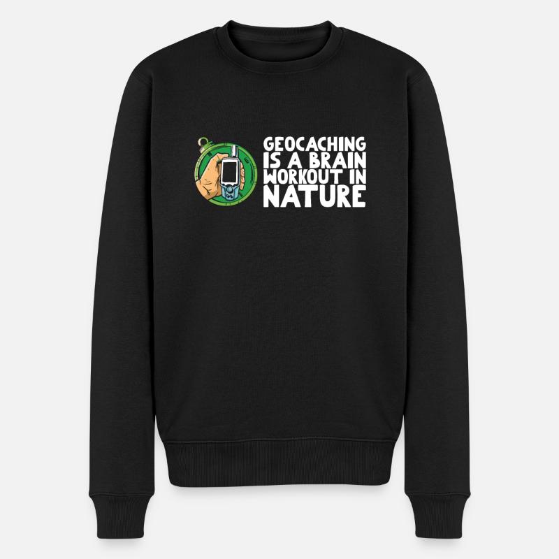Geocaching is a brain workout in nature - Männer Premium Bio Pullover - Schwarz