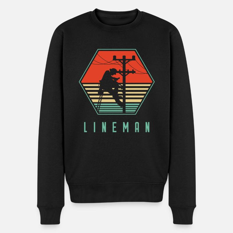 Retro Lineman For Lineman - Männer Premium Bio Pullover - Schwarz