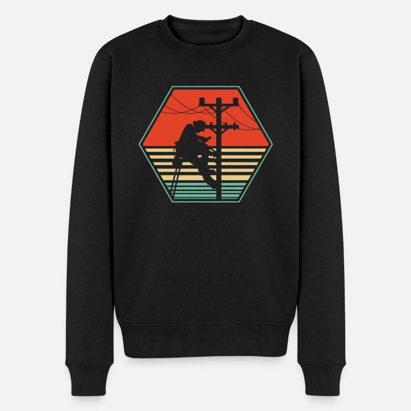 Retro Lineman For Lineman - Männer Premium Bio Pullover - Schwarz