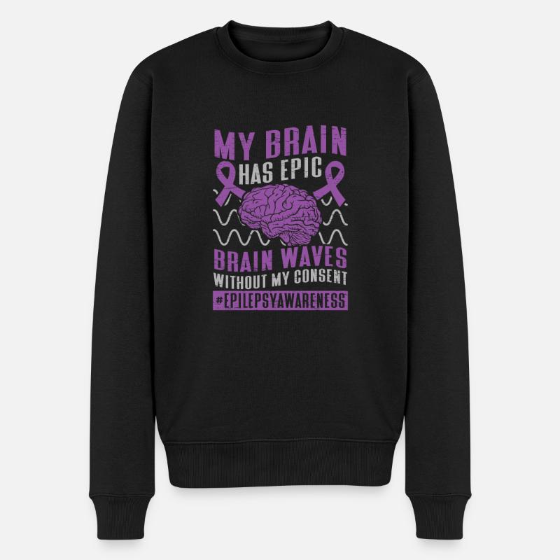 Ondes cérébrales Ruban violet Épileptique - Pull Premium bio Homme - noir