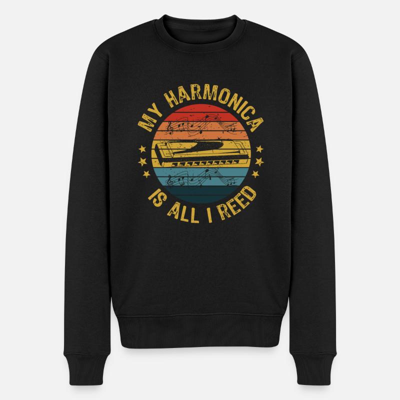 My Harmonica Is All I Reed Harmonica Player Gift - Men's Premium Organic Jumper - black