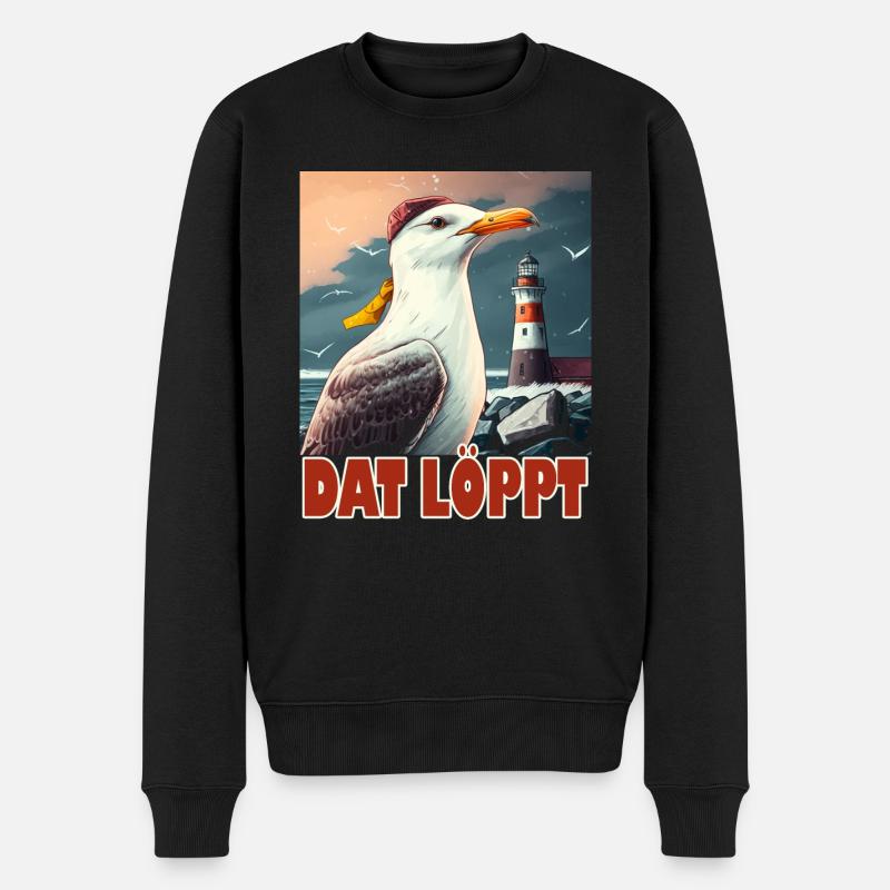 Dat Löppt Möwe Leuchtturm Meer Plattdeutsch Norden - Männer Premium Bio Pullover - Schwarz