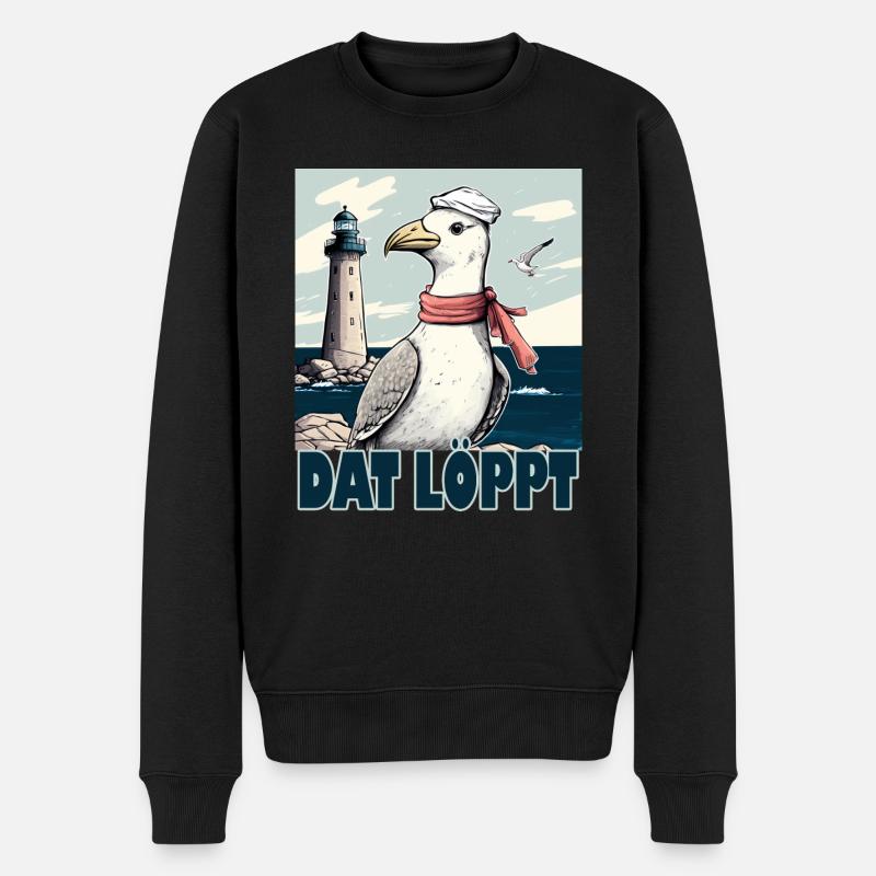Dat Löppt Möwe Leuchtturm Meer Plattdeutsch Norden - Männer Premium Bio Pullover - Schwarz