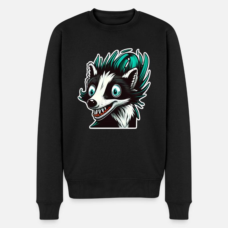 Crazy Stinktier - Skunk - Männer Premium Bio Pullover - Schwarz