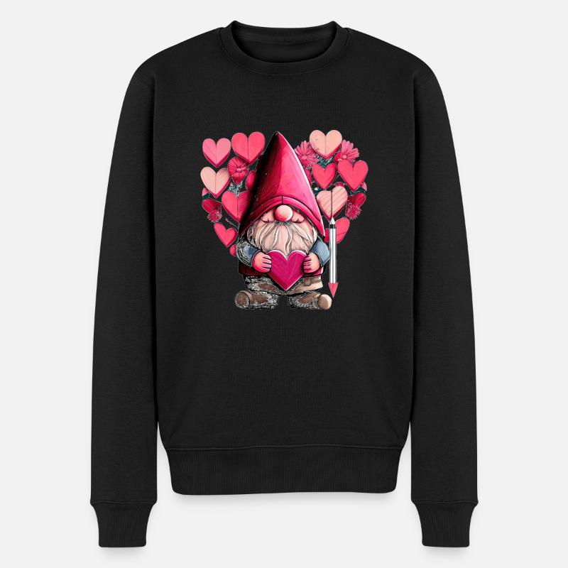 Alles Gute zum Valentinstag Zwerg mit Herz Lustig - Männer Premium Bio Pullover - Schwarz