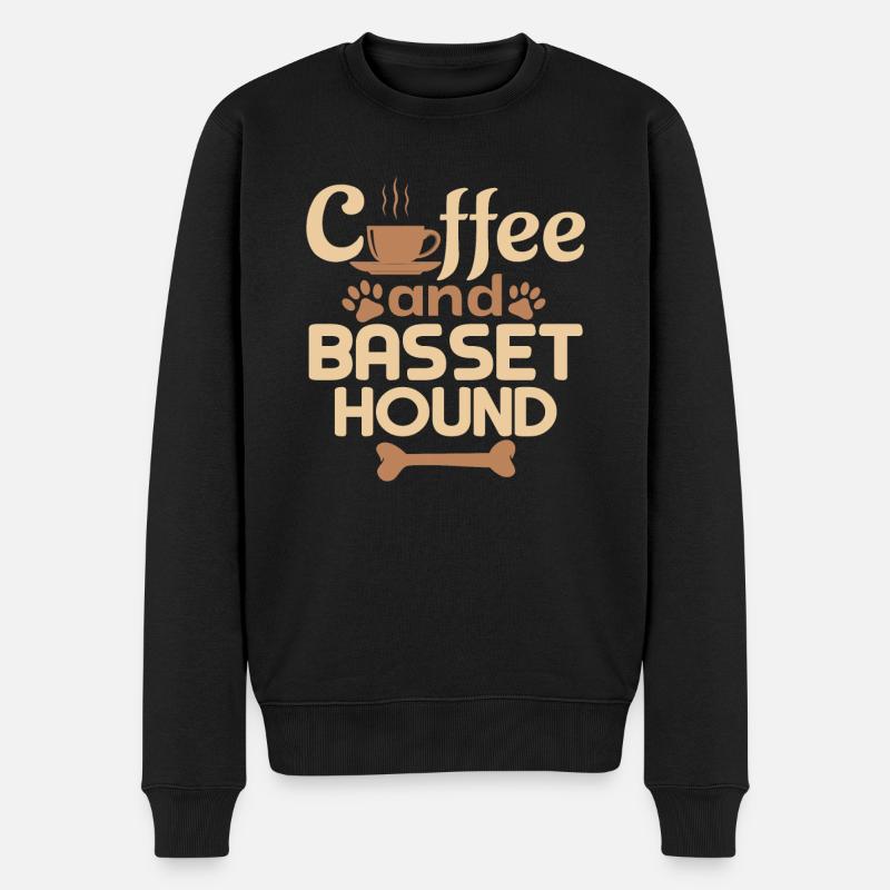 Kaffee und Basset Hound - Männer Premium Bio Pullover - Schwarz