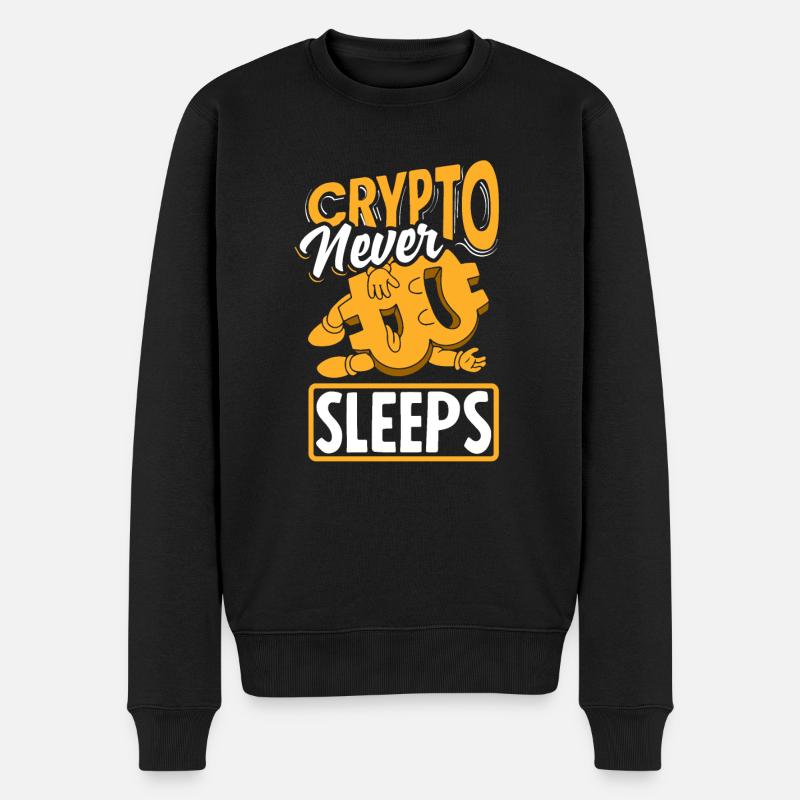 Crypto Never Sleeps Cryptocurrency BTC - Männer Premium Bio Pullover - Schwarz