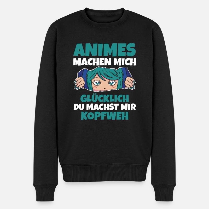Animes machen mich glücklich - Männer Premium Bio Pullover - Schwarz