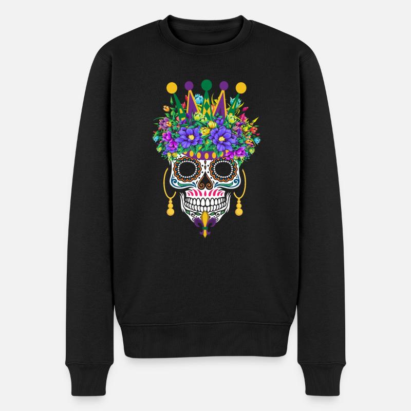 Mardi Gras Masque Fleur Sucre Dia de Los Muertos - Pull Premium bio Homme - noir