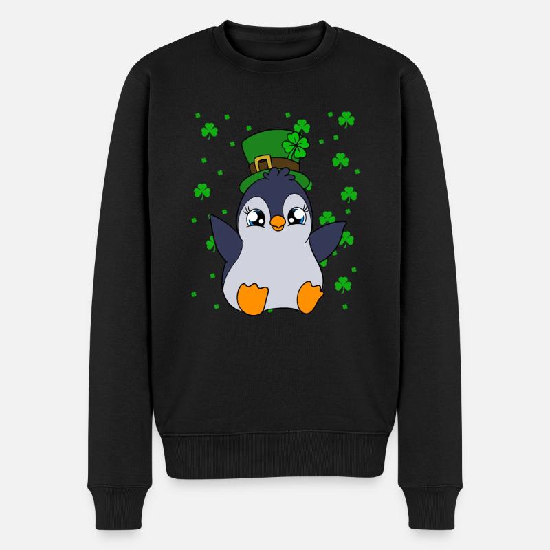 Manchot mignon Trèfle Saint-Patrick Pingouin - Pull Premium bio Homme - noir
