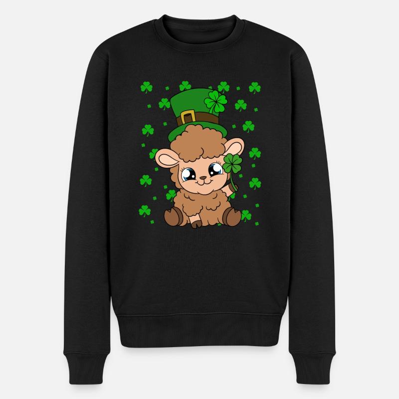 Sheep Shamrocks Saint Patrick's Day - Männer Premium Bio Pullover - Schwarz