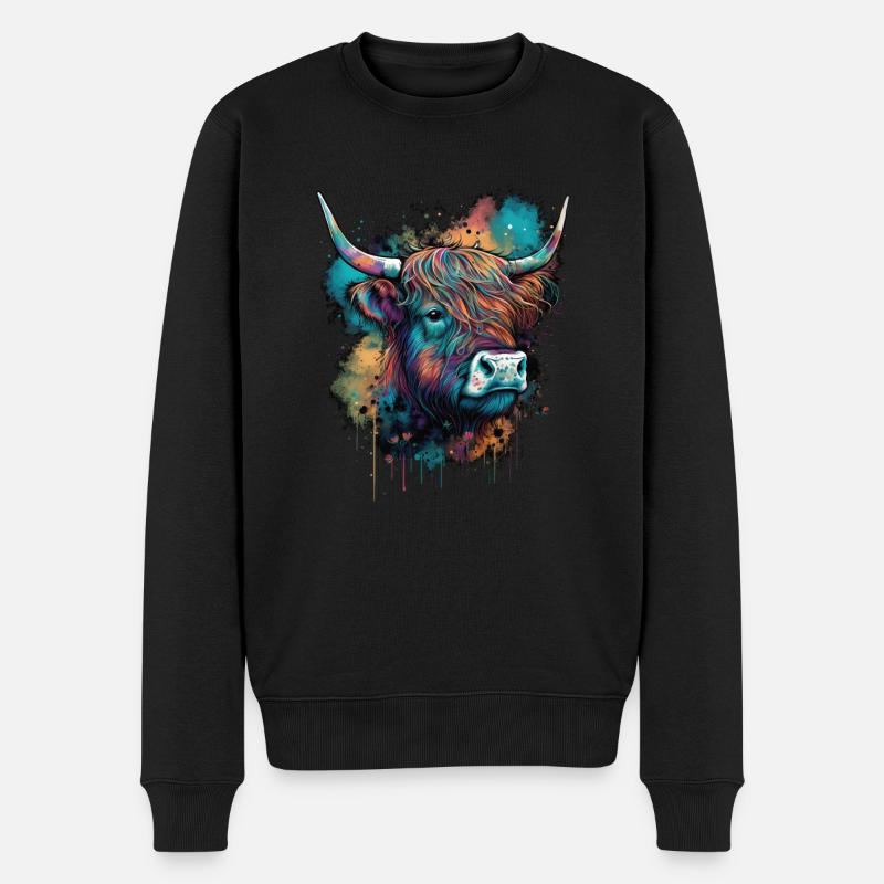 Hochlandkuh - Männer Premium Bio Pullover - Schwarz