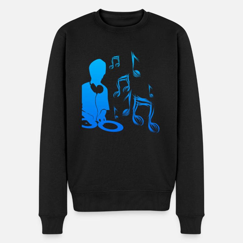 DJ mit Plattenspieler und Musiknoten Musik Techno - Männer Premium Bio Pullover - Schwarz