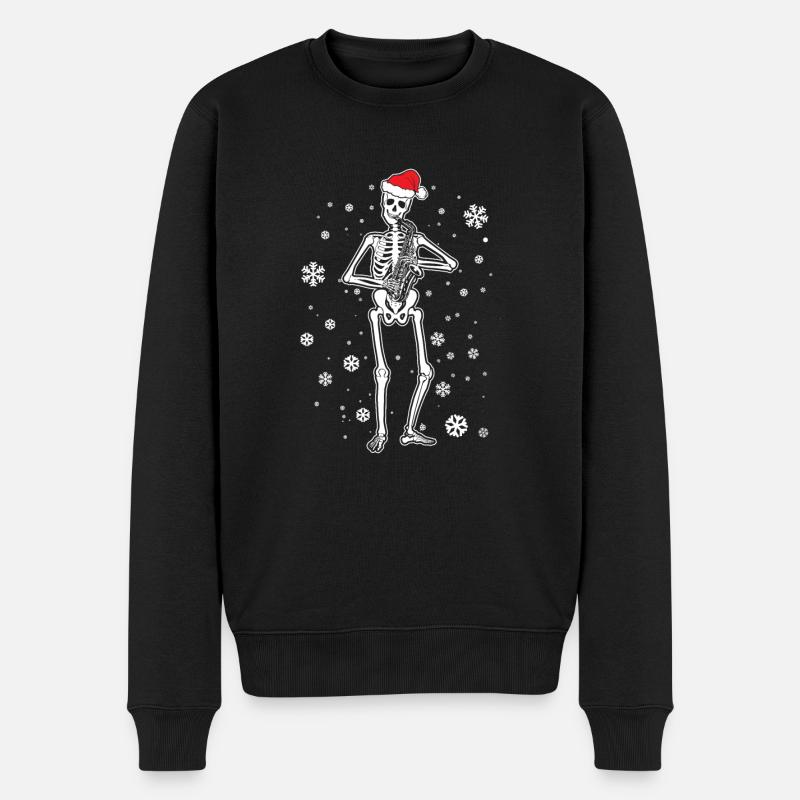 Skeleton Saxophone - Männer Premium Bio Pullover - Schwarz