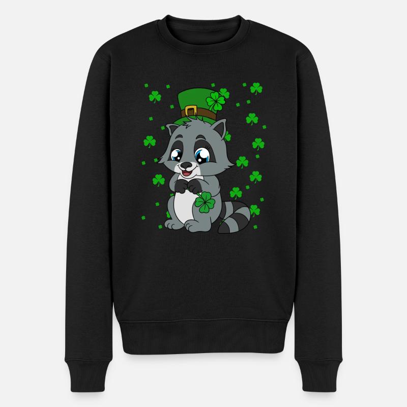 Waschbär Kleeblätter Saint Patrick's Day - Männer Premium Bio Pullover - Schwarz
