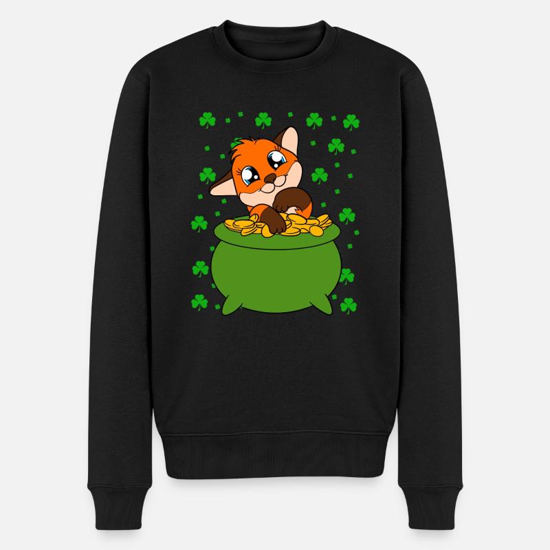 Niedlicher Fuchs Kleeblätter St. Patrick's Day - Männer Premium Bio Pullover - Schwarz