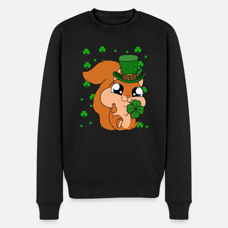 Eichhörnchen Kleeblätter St. Patrick's Day - Männer Premium Bio Pullover - Schwarz