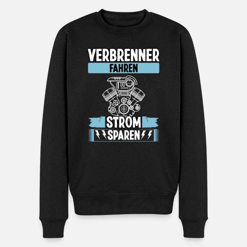 Strom sparen Verbrenner fahren Anti Elektroauto - Männer Premium Bio Pullover - Schwarz