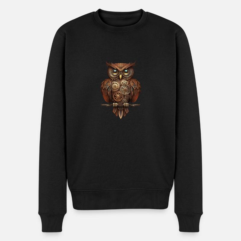 Hibou avec design steampunk mécanique - Pull Premium bio Homme - noir