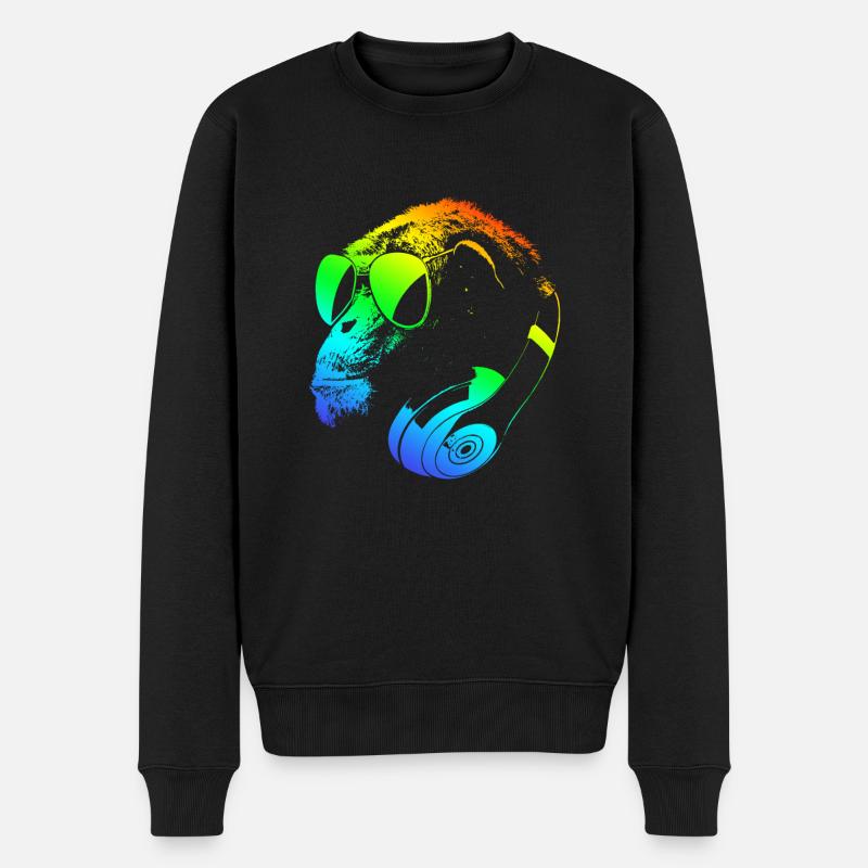 Affe mit DJ Kopfhörer und Sonnenbrille - Männer Premium Bio Pullover - Schwarz