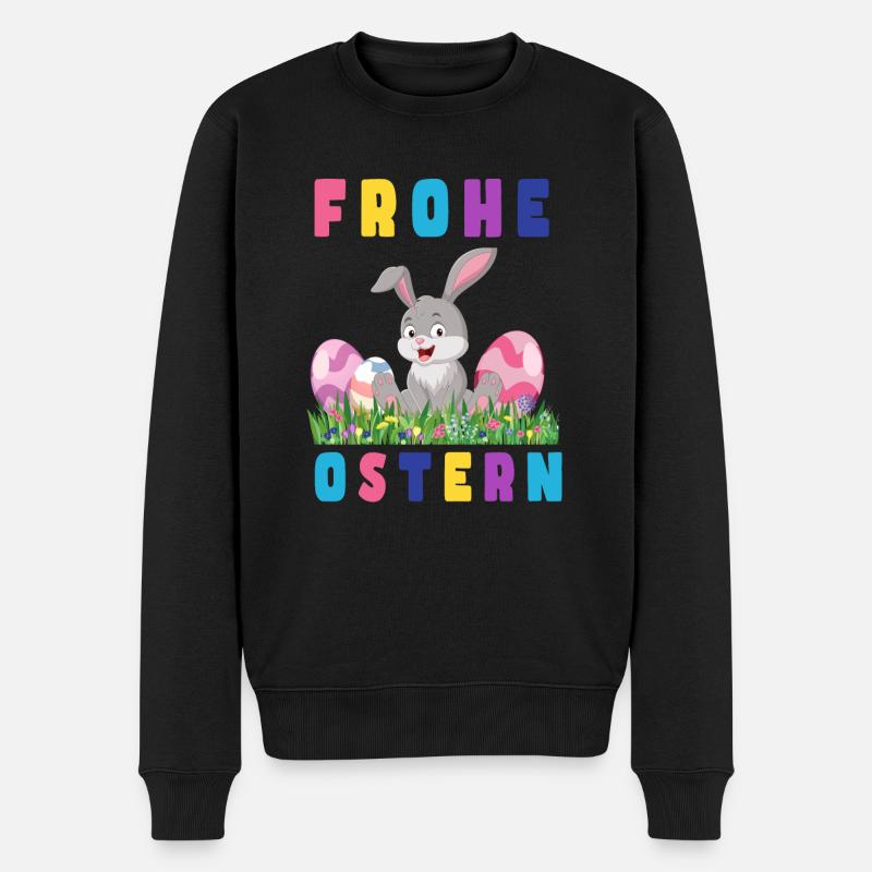 Frohe Ostern Hase bunte Eier - Männer Premium Bio Pullover - Schwarz