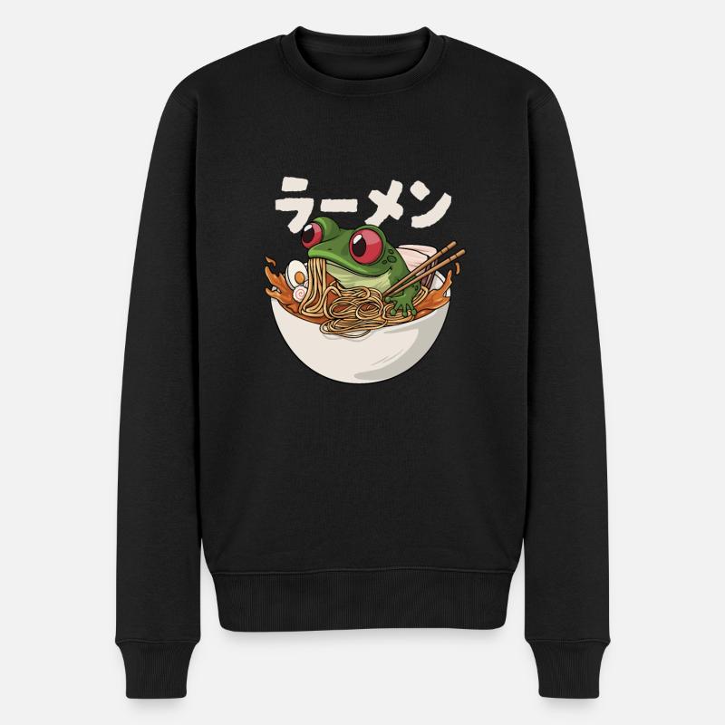 Frosch isst japanische Ramen Suppe - Männer Premium Bio Pullover - Schwarz