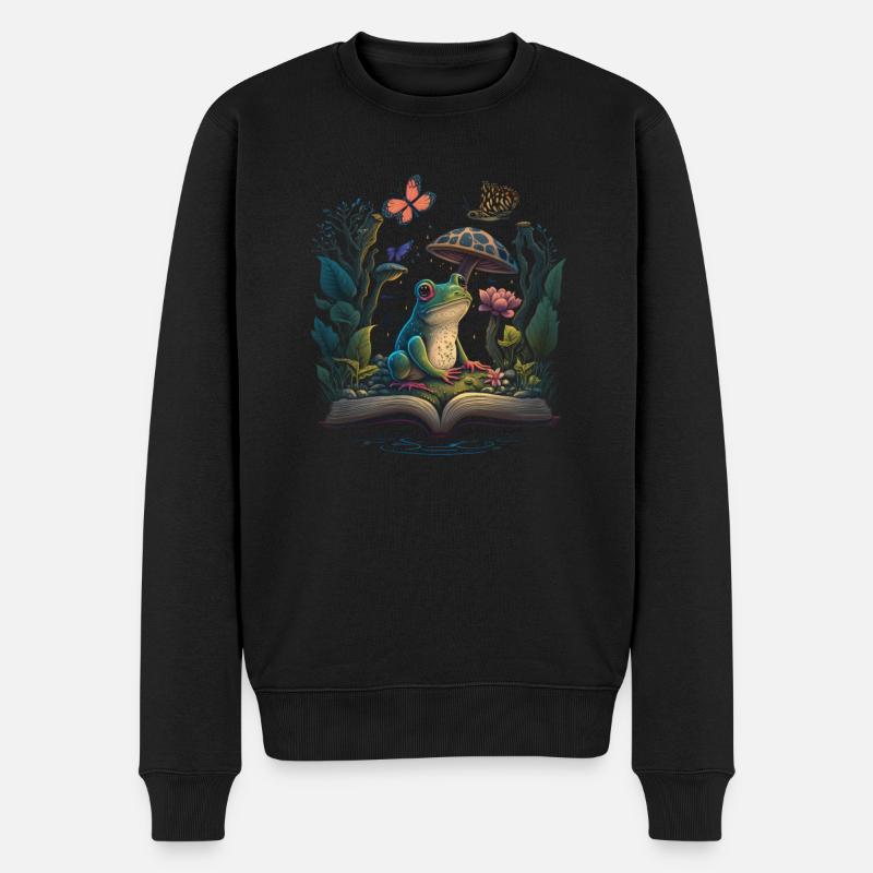 Cottagecore Aesthetic Mushroom Frog Reading Book - Männer Premium Bio Pullover - Schwarz