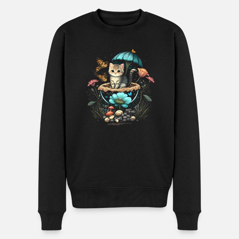 Cottagecore Aesthetic Mushroom Cat - Männer Premium Bio Pullover - Schwarz