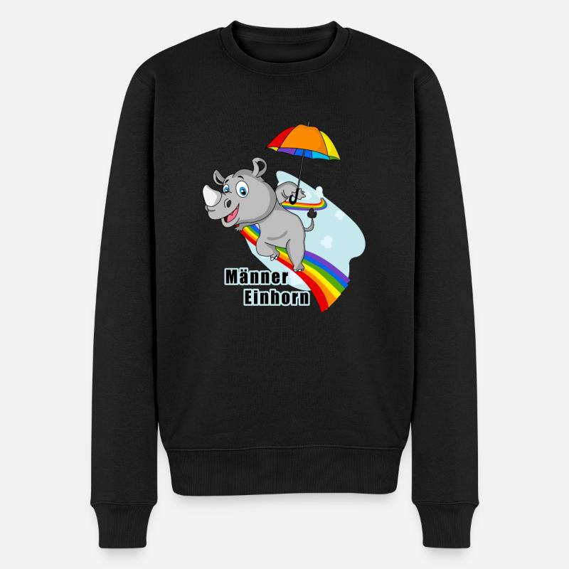 Männer Einhorn auf dem Regenbogen - Männer Premium Bio Pullover - Schwarz