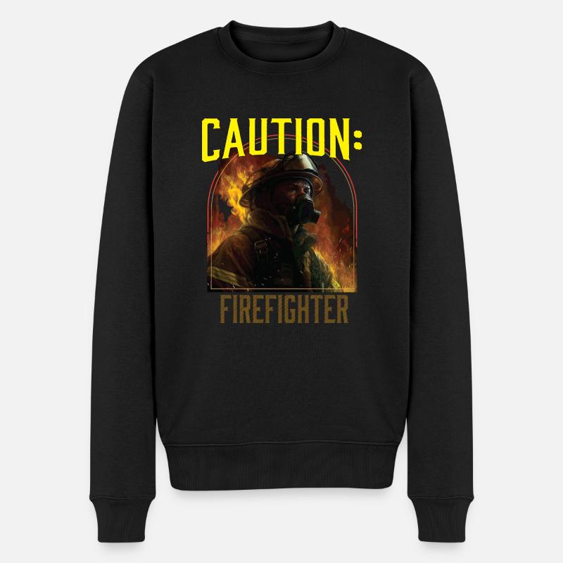 Caution Firefighter Fire Rescue Fireman - Männer Premium Bio Pullover - Schwarz