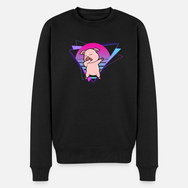 Vaporwave Pig - Männer Premium Bio Pullover - Schwarz