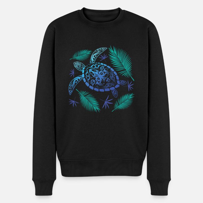 TRIBAL SCHILDKRÖTE IN BUNTEN FARBEN - Männer Premium Bio Pullover - Schwarz