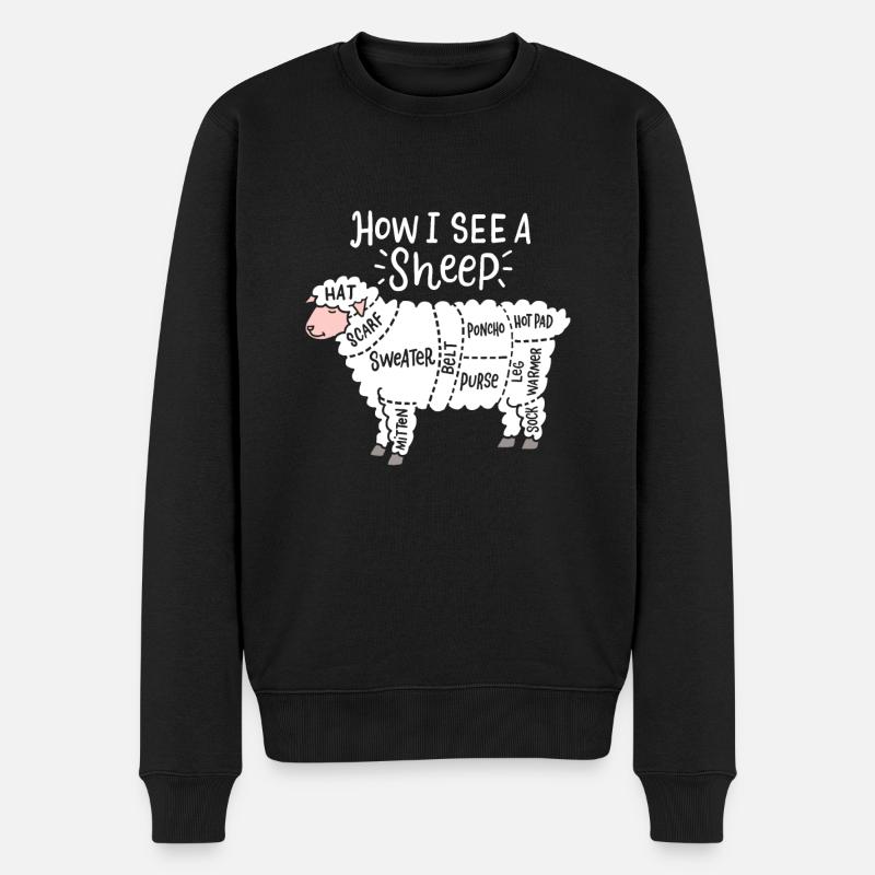 Wie ich ein Schaf sehe Niedliches Garn Wollschaf - Männer Premium Bio Pullover - Schwarz