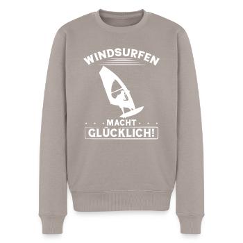 Windsurfen Macht Glücklich - Männer Premium Bio Pullover - Taupe - Vorne - Nico (187cm)