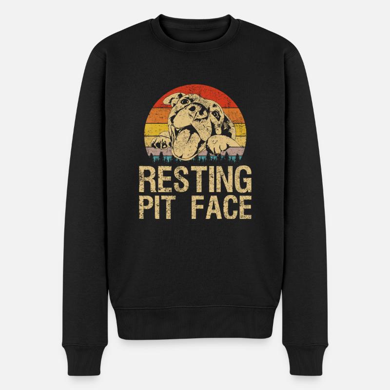 Vintage Pitbull Ruhegrube Gesicht - Männer Premium Bio Pullover - Schwarz